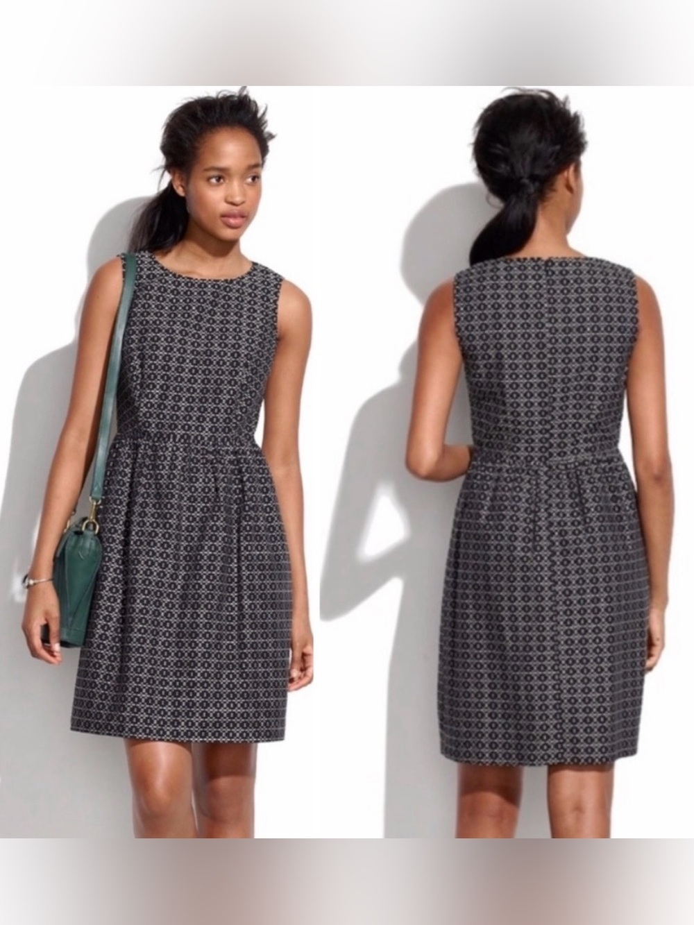 Madewell Black and White Printed Sleeveless Fit-and-Flare Dress Size 6